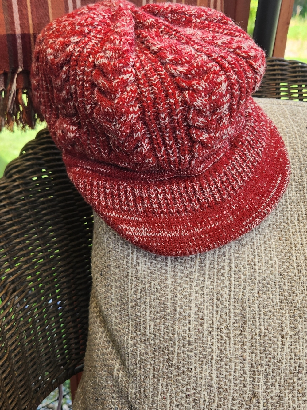 Women's, Free People Red and White Knit Newsboy Cap